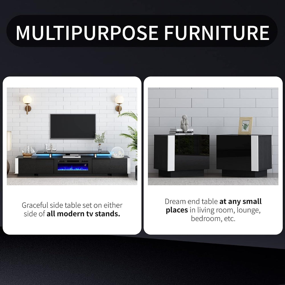 AMERLIFE 2PCS Entertainment Center Side Table Set with Storage, Modern High G...