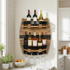 Whiskey Barrel Wall Shelf, Wooden Bourbon Bottle Display Rack | Vintage Handcrafted Wooden Liquor Storage Shelf for Home Bar, Kitchen, Man Cave and Farmhouse Decor