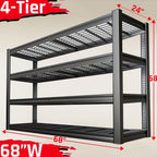 68" Wide Heavy Duty Garage Shelving Units, 4-Tier Deep Storage Shelves,Black Metal Garage Shelves,Steel Shelf,Large Storage Rack,Industrial Shelving for Shop, 68" W x 24" D x 68" H