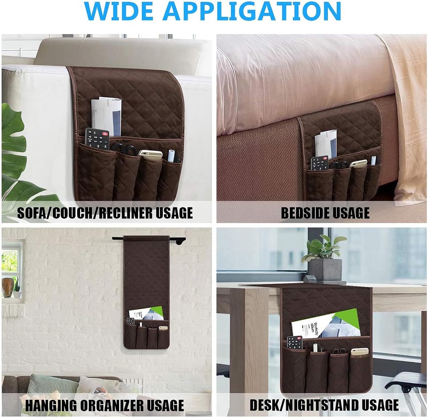 Sofa Armrest Organizer Non-Slip Arm Chair Bedside Storage Caddy Organizer Armchair Caddy for Recliner Couch Remote Holder with 5 Pockets for Cell Phone TV Remote Control Magazines (Coffee)