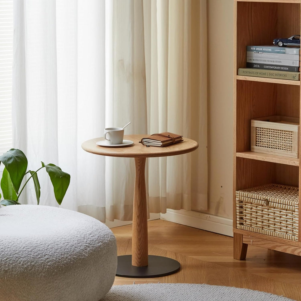Small Wooden Round Side Table, Accent Nightstand Pedestal Table for Living Ro...