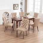 Velvet Dining Chairs Set of 6,Upholstered Dining Chairs with Ring Pull Trim and Button Back,Modern Seating for Kitchen, Bedroom,Living Room,Dining Room(Khaki)