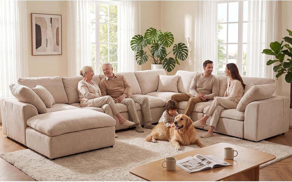 KIVENJAJA 130.3" Oversized Modular Sectional Cloud Sofa Couch, Beige