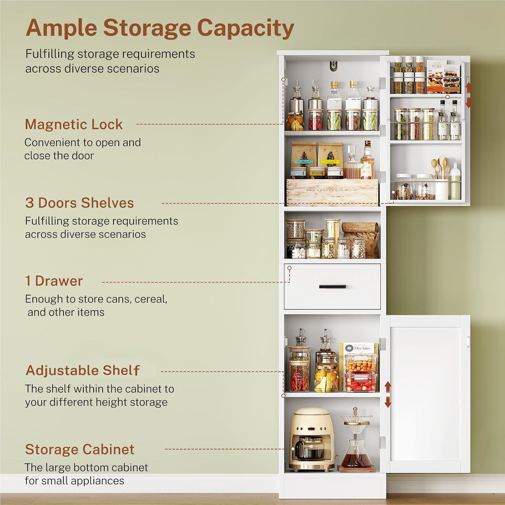 TEENFON 67" H Tall Storage Cabinet with 2 Doors, Bathroom Storage Cabine...