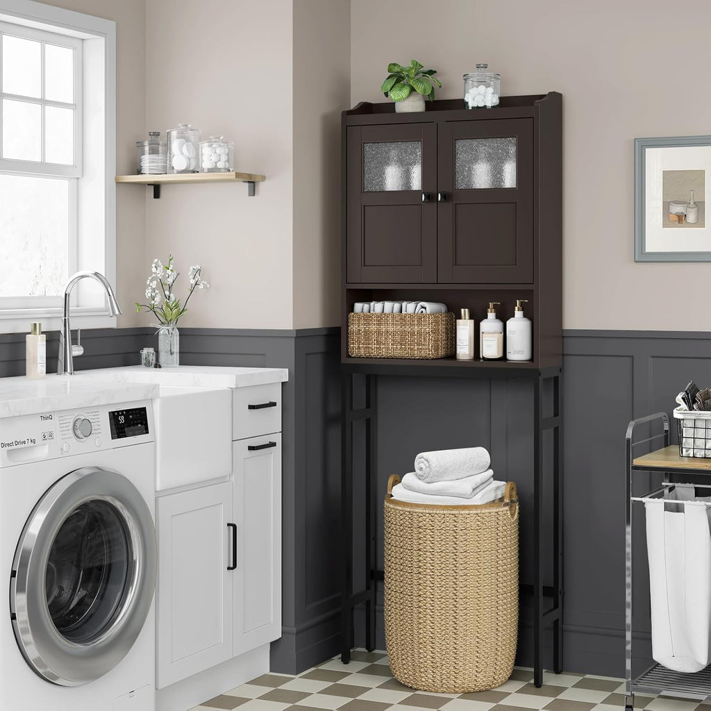 Over The Toilet Cabinet for Bathroom Storage, Over Toilet Storage Cabinet, Above Toilet Storage with 2 Doors and Adjustable Shelf Space Saver Cabinet Over Toilet Bathroom Organizer (Espresso)