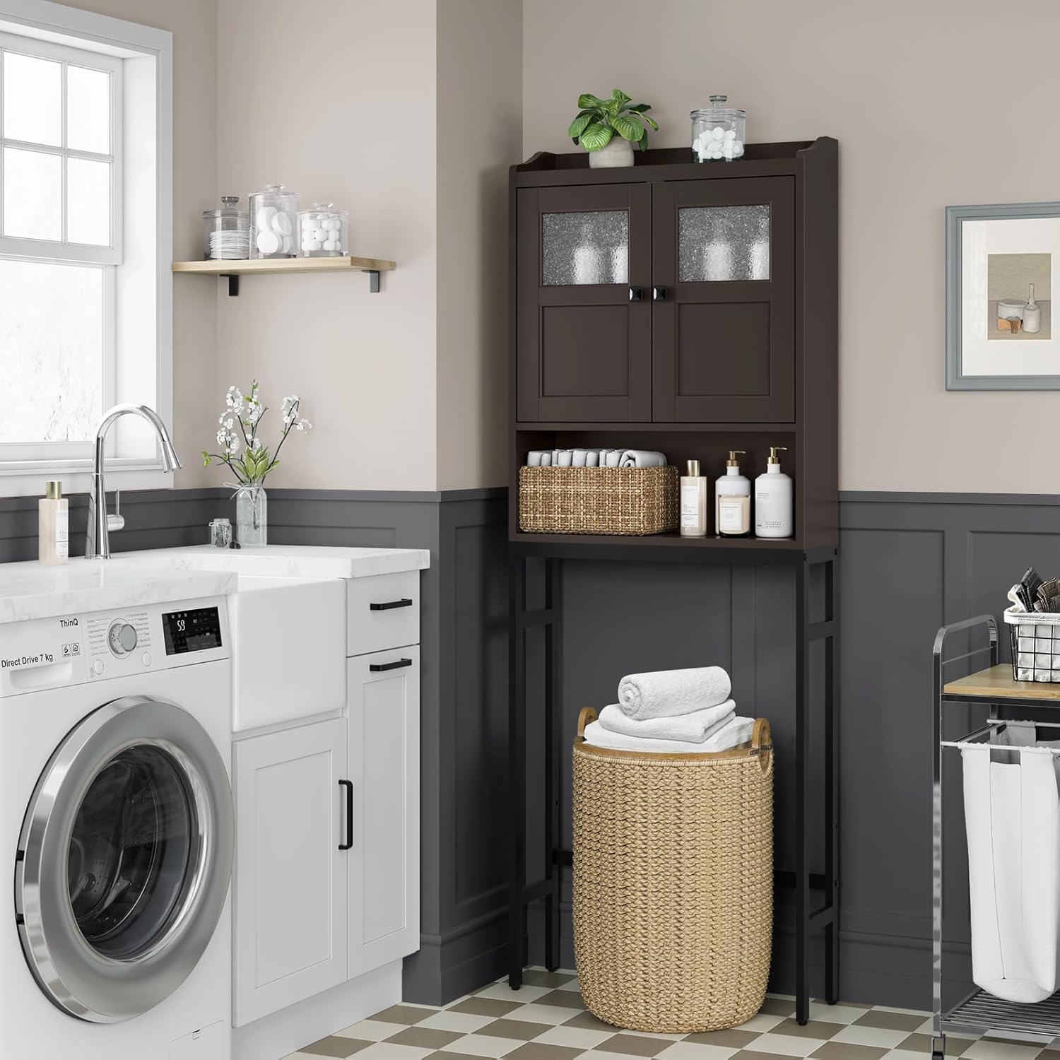 Over The Toilet Cabinet for Bathroom Storage, Over Toilet Storage Cabinet, Above Toilet Storage with 2 Doors and Adjustable Shelf Space Saver Cabinet Over Toilet Bathroom Organizer (Espresso)
