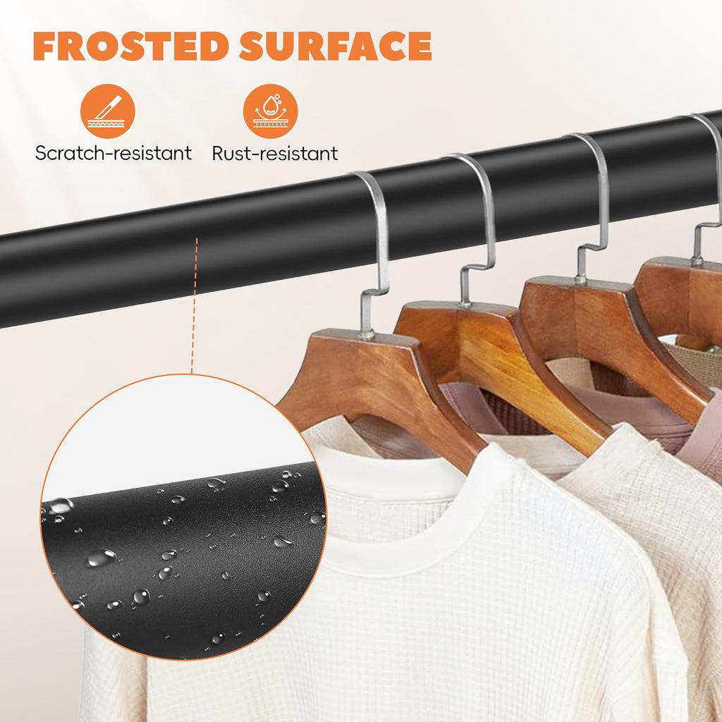 Closet Rod 17-39 Inches, Adjustable Heavy Duty Metal Black Closet Rods for Hanging Clothes 1.3 Inches Diameter for Wardrobes Laundry