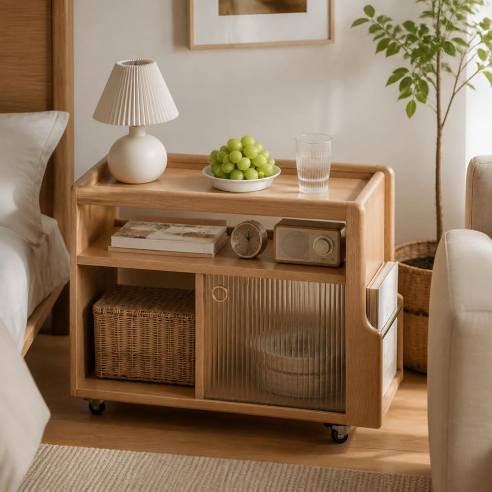 Solid Wood Narrow Side Table with Storage, End Table with Magazine Rack &...