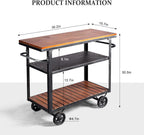 Vintage Rolling Bar Cart on Wheels Industrial Mobile Serving Cart Metal and Wood Design for Kitchen Bar Office Coffee House 36.2" Lx15.75 Wx30.5 H 3 Tier with 2 Side Handle