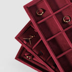 Velvet Stackable Jewelry Display Tray, 24 Grid Earring Ring Storage Tray, Drawer Divider Jewelry Accessories Organizer Plate (Red)