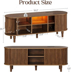 TV Console with Power Outlet-55 Entertainment Center with Sliding Tambour Door, Modern TV Stands for Living Room Bedroom, LED Media Stand with Storage Cabinet and Adjustable Shelves, Walnut