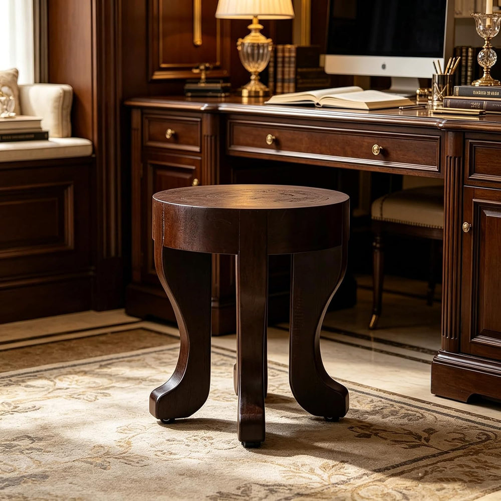 Rustic Round Wooden End Table, 13.5" H Dark Brown Solid Wood Accent Side...
