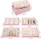 LANDICI Stackable Jewelry Organizer Trays 4 Set,PU Leather Jewelry Organizer Drawer,Jewelry Storage Display Tray for Earring Necklace Rings Bracelet with Removable Dividers,Rose Gold