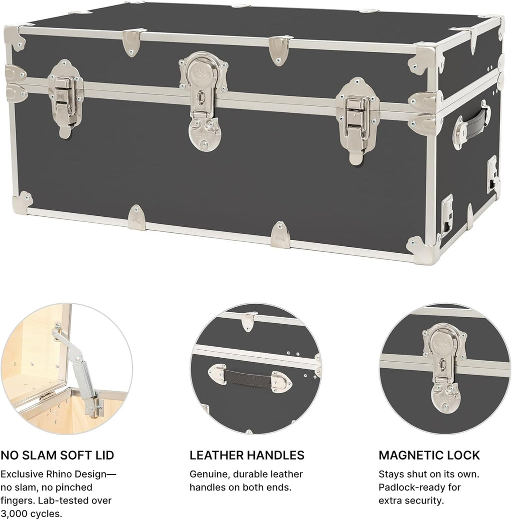 Rhino Classic Large Trunk for Camp & College, Dorm Storage Footlocker Chest | 32"L x 18"W x 14"H, 1500+ lb Capacity, Baltic Birch Plywood, Nickel Plated Steel, Lockable
