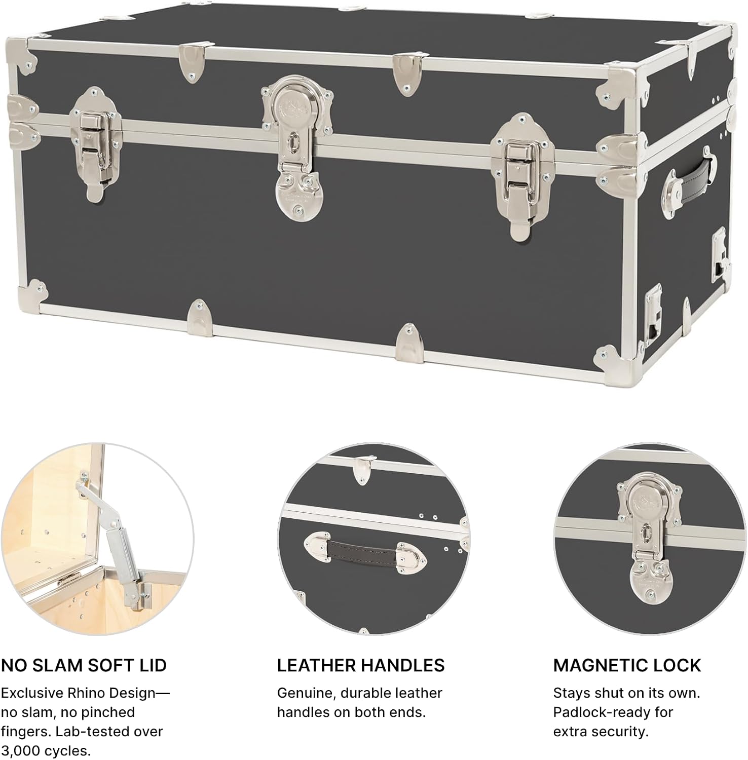 Rhino Classic Large Trunk for Camp & College, Dorm Storage Footlocker Chest | 32"L x 18"W x 14"H, 1500+ lb Capacity, Baltic Birch Plywood, Nickel Plated Steel, Lockable