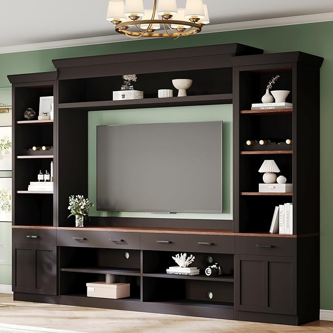Farmhouse 4-Piece Entertainment Center with Bookshelf for TVs Up to 70",...