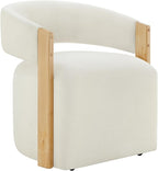 Upholstered Dining Chair Set of 1, Barrel Modern Dining Room Chair with Casters, Kitchen Side Wooden Armchair with Fabric Cushion Seat for Bedroom, Livingroom, Reading Room, Beige, 1 Box