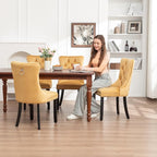 Kiztir Velvet Dining Chairs Set of 2, Upholstered Dining Chairs with Ring Pull Trim and Button Back, Luxury Tufted Dining Chair for Living Room, Bedroom, Kitchen (Gold)