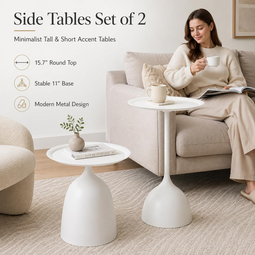Side Tables Set of 2, 15.7'' Metal Round End Tables with Round Base, ...