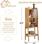 Welnow Bamboo Rattan Bookcase with Cabinet, 2-Tier Storage Shelf with Side Table & End Table Function, Large Modern Wood Organizer for Living Room or Bedroom, Natural Bookshelf
