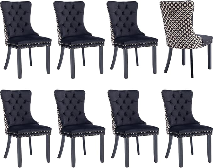 Modern Dining Chairs Set of 8, Tufted Upholstered Dining Chair with Solid Woo...