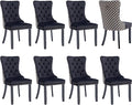 Modern Dining Chairs Set of 8, Tufted Upholstered Dining Chair with Solid Wood Legs, Two-Tone Velvet Accent Chair, Sillas de Comedor, Comfy Kitchen Chairs (Black+Pattern, 8Pcs)