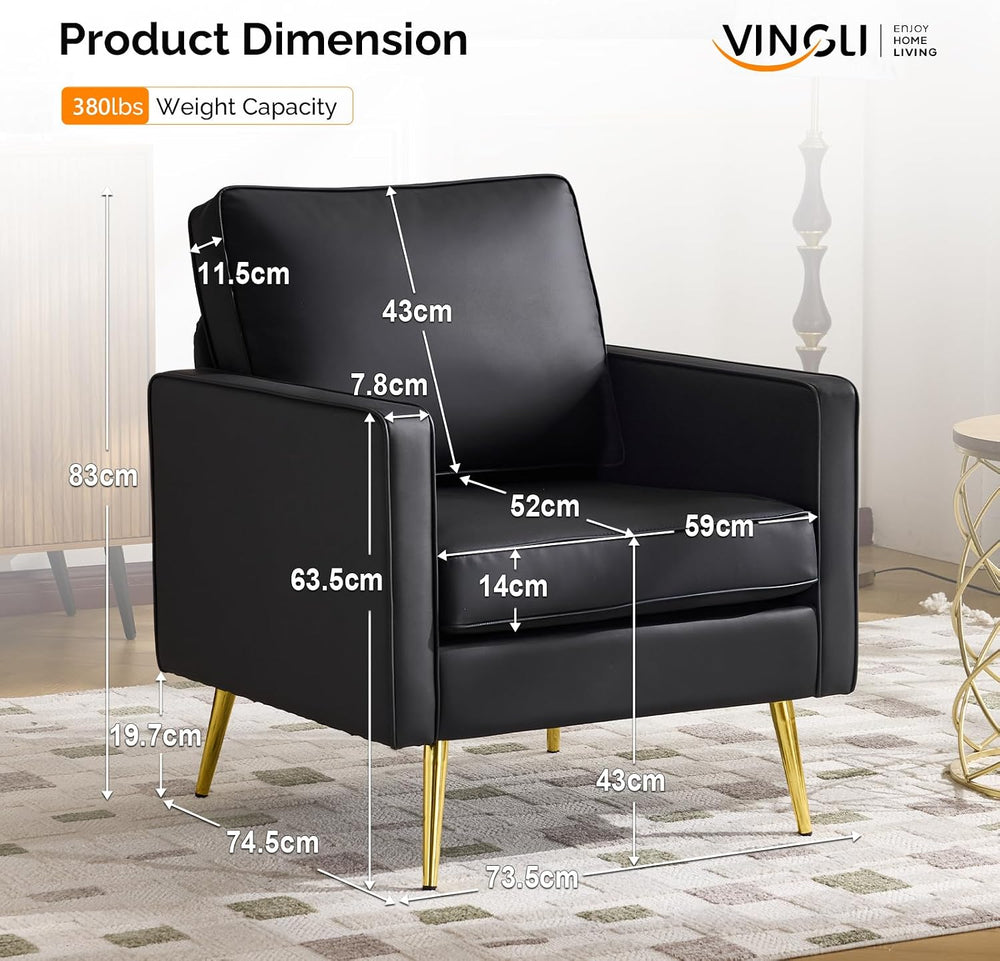 VINGLI Faux Leather Accent Chair, Modern Armchair with Gold Legs Easy Clean