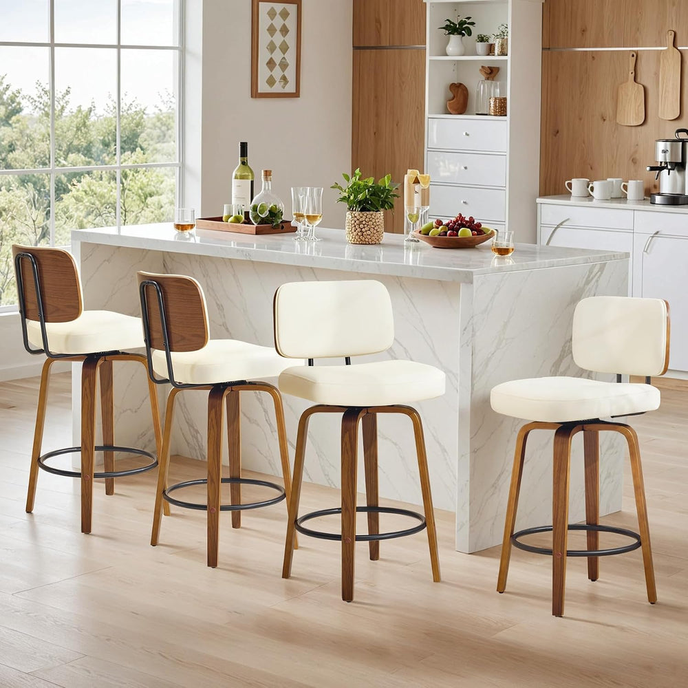 Counter Height Bar Stools Set of 3, 26+inch Swivel Faux Leather Barstool with...