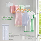 BAKON Clothes Drying Rack Wall Mounted 40", Laundry Clothes Drying Rack Collapsible with 6 Towel Hooks and 5 Rods for Hanging Clothes, Space Saving Laundry Rack for Small Space Bathroom Bedroom(40")