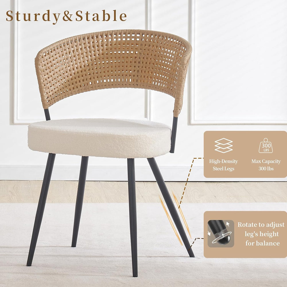 Rattan Dining Chairs Set of 4,Farmhouse Upholstered Teddy Cushion with PE Can...