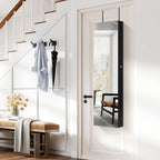COSTWAY Wall Mounted Jewelry Armoire with Full Length Mirror & 2 LED Lights, Large Storage Capacity, Lockable Mirror Jewelry Cabinet for Women Girls (Black)