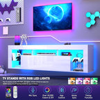 63" Floating High Gloss LED TV Stand for 75" TVs, Wall-Mounted Entertainment Center, Modern Media Console with Open Adjustable Glass Shelf and Hidden Storage Cabinet, White