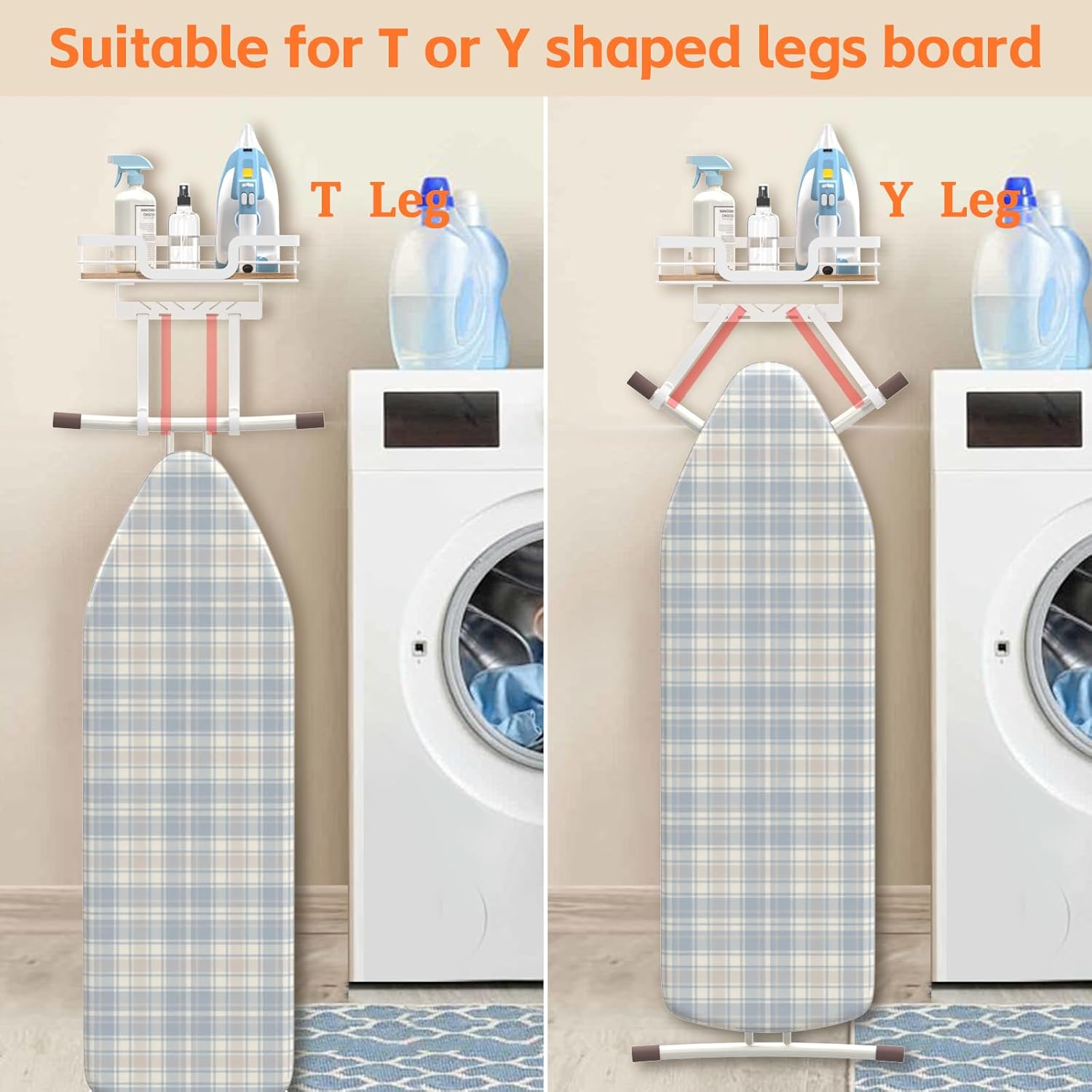 Ironing Board Holder Wall Mount, Laundry Room Organization Storage, White, T&V Shaped Space Saving Ironing Board Hanger for Laundry Room Decor and Accessories