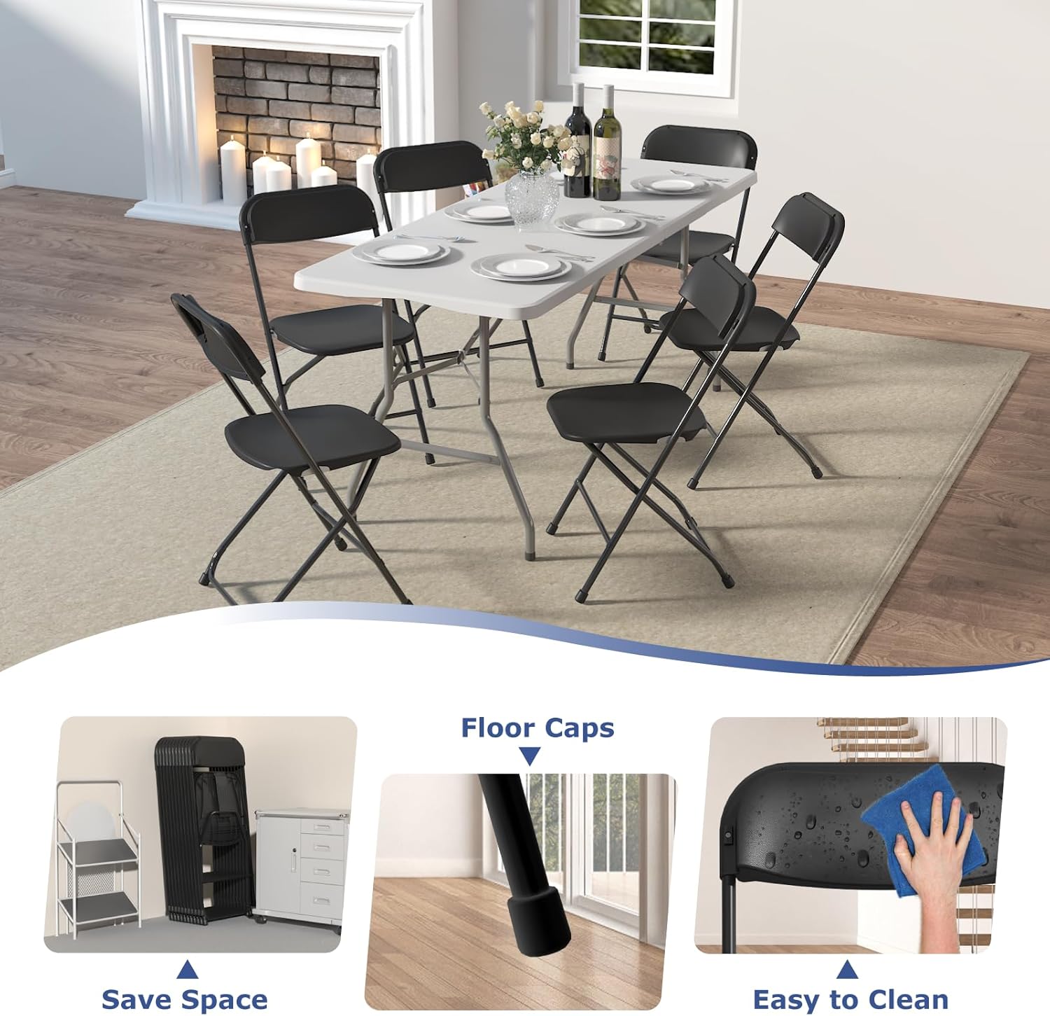 60 Pack Black Folding Chairs, Plastic Folding Chairs Outdoor Indoor, 350lb Capacity,Portable Event Chair, Lightweight Folding Chair,for Events Office Wedding Party Rental Picnic Patio