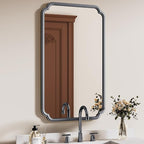 26"x40" Rustproof Bathroom Mirror Black, Round Corner Metal Frame Wall Mirror, Horizontal/Vertical Hanging Over Sink, Bedroom Bathroom Decor