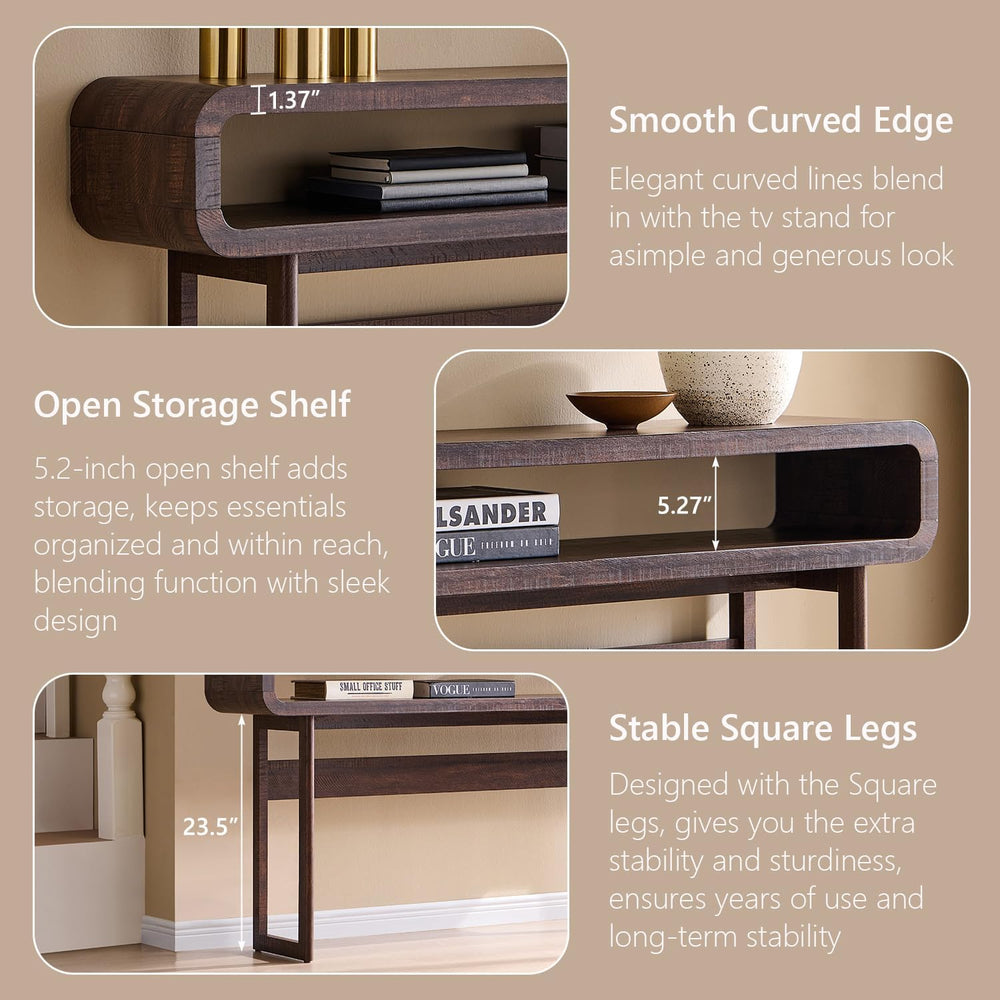 IFGET 63-Inch Long Console Table, Modern Curved Entryway Table, Dark Walnut |...