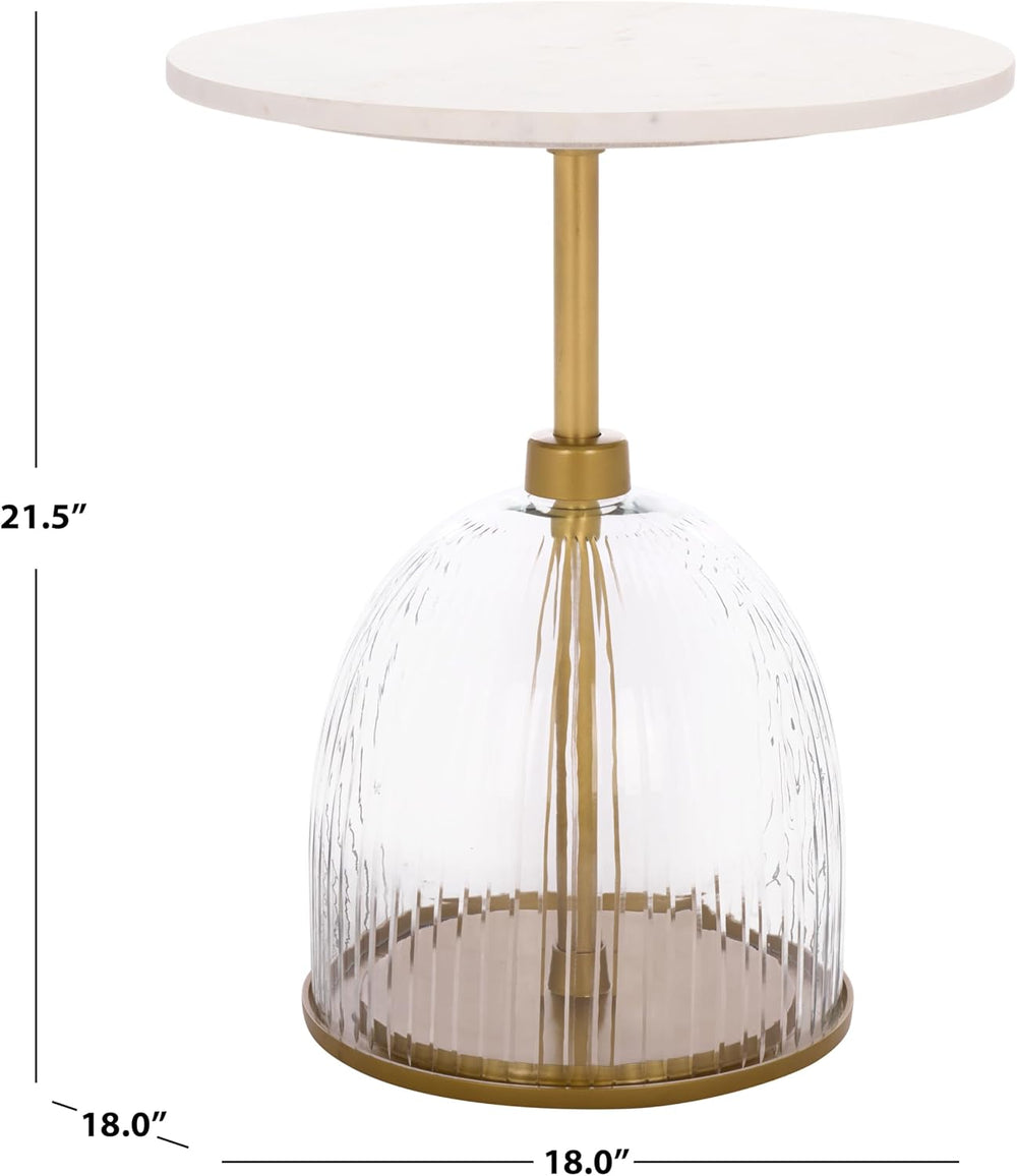 SAFAVIEH Home Collection – Kashi Clear Glass & White Marble Round Side Ta...