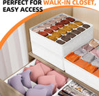 Criusia Drawer Organizer - 6 Set Clothes Organizer for Closet & Bedroom - 90 Cells Bins for Sock, Underwear, Bra, Baby Clothes - Washable & 10xDurable than Non-Woven Fabric (White)