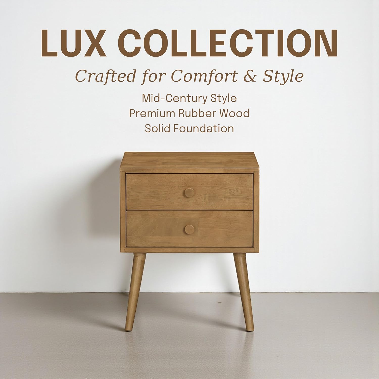 NTC Lux Nightstand with 2 Drawers, Featuring Adaptable Design, 150 lbs Load Capacity, Water-Resistant, Elevate Your Space, Easy Assembly - Teak Look
