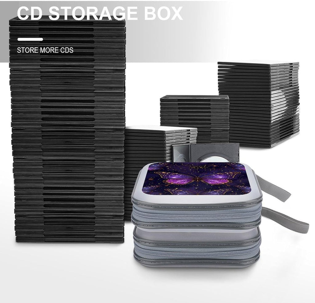 Butterfly Purple CD DVD Case Holder, 40 Disc Storage Wallet with Exclusive Printed Design, Zipper Closure And Handle for Music Movies Games Travel Car
