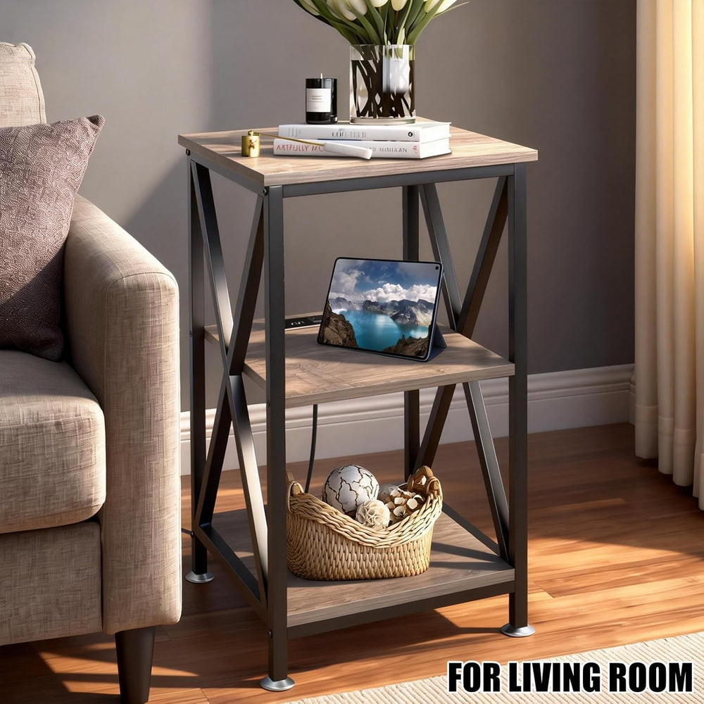 End Tables Living Room Set of 2, Square End Table with Charging Station, 16&q...