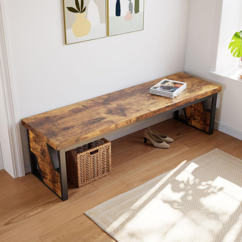 HIPIHOM Table Benches 2-Pack 54.72" Long, Antique Wood & Black Metal...