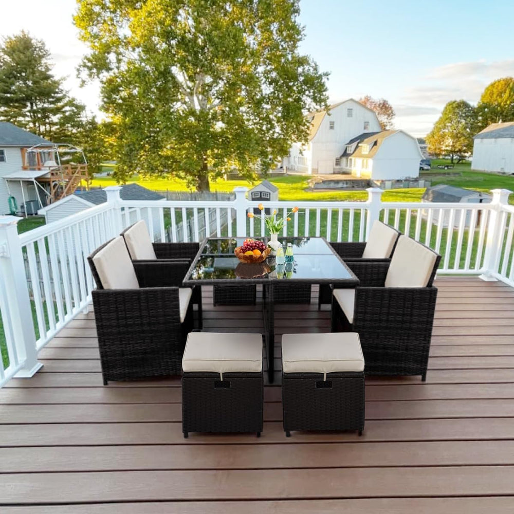 Yaheetech 9-Piece Patio Dining Sets, Outdoor Space Saving Rattan Chairs with ...