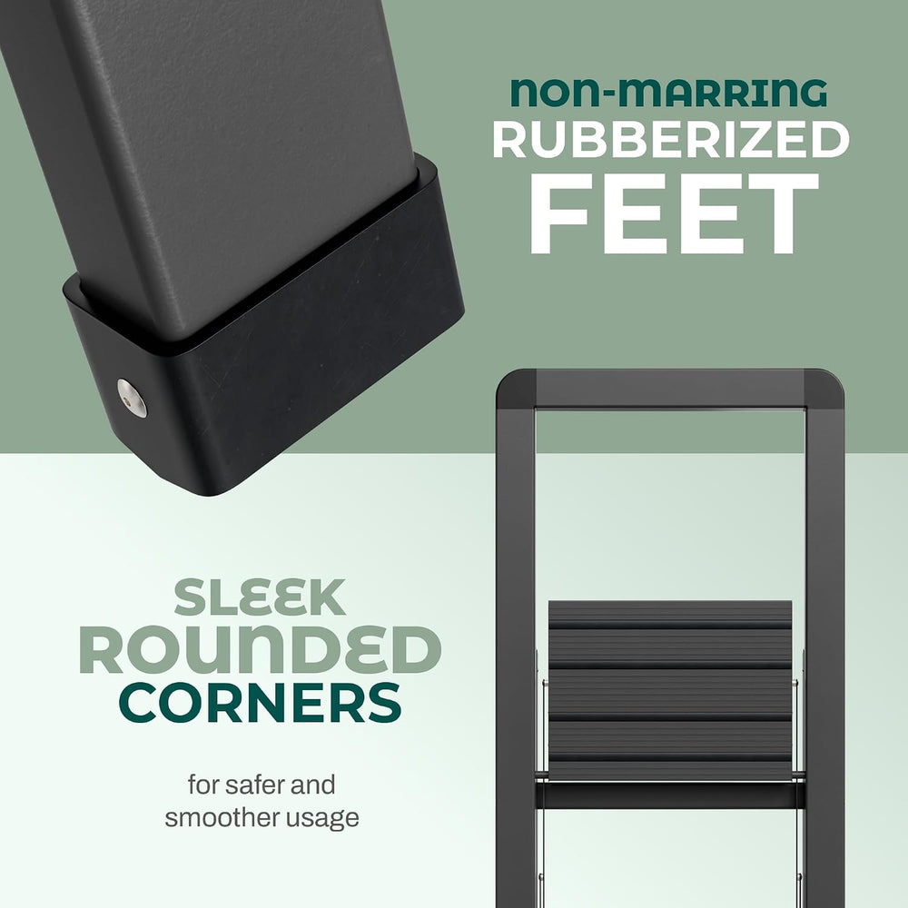 Step Ladder 2 Step Folding, Decorative - Modern Beautiful Black Aluminum,Lock...