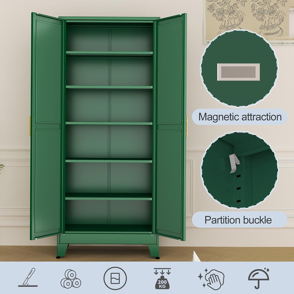 Green Metal Storage Cabinet,75" Steel Cabinets for Home Office | Kitchen...