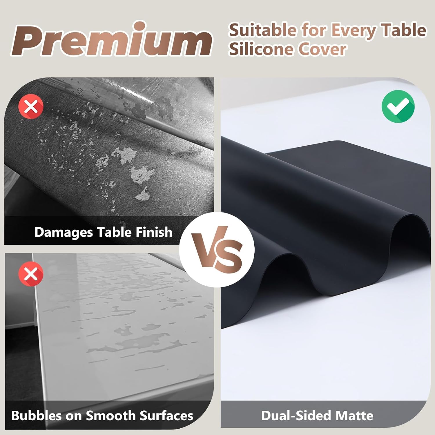 Heat-Resistant Silicone Table Protector Cover 49.2x19.7x0.06 Inch Thick | Food-Grade Table Protector for Dining Room Table Kitchen Countertop & Counter Mat -Waterproof Tabletop Cover Pad & Crafting