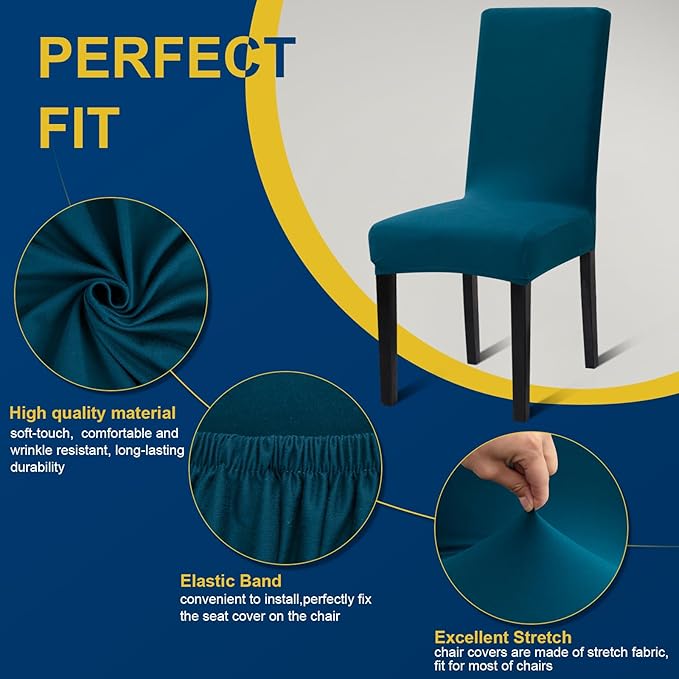Chair Covers, Stretch Kitchen Dining Room Chair Covers Set of 6, Removable Washable Dining Chair Slipcovers for Home, Hotel, Banque
