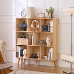 LEYAOYAO Wooden 8 Cube Book Shelf, Natural 3 Tier Bookshelf with Legs, Modern Open Storage Organizer,Boho Bookcase,Display Cabinet Shelf Free Standing Bookshelves for Bedroom,Living Room,Office