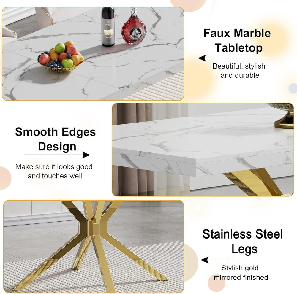 Faux Marble Dining Table Set for 6, Modern Kitchen Table Chairs Set 6, 70&quo...