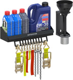 UNITEDPOWER 6 Quart Motor Oil Storage Rack, Bottle Shelf Mount Caddy With Funnel, Enclosed Race Trailer Shop Garage Organizer